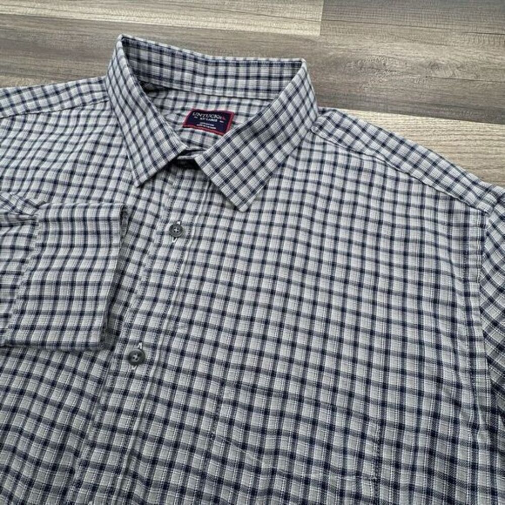 Untuckit Shirt Mens 2XL Gray Plaid Long Sleeve Stretch Mint Condition Button‎